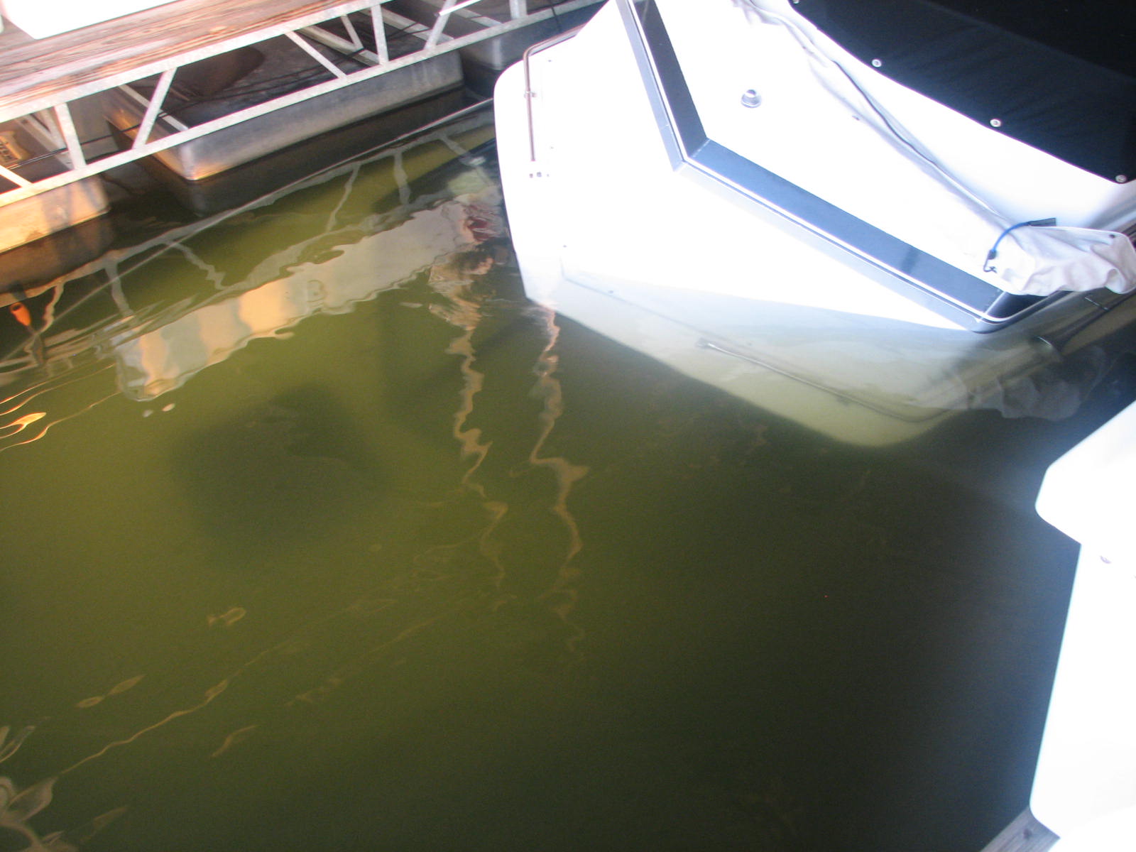 Resting on the bottom inside of it's dock slip.