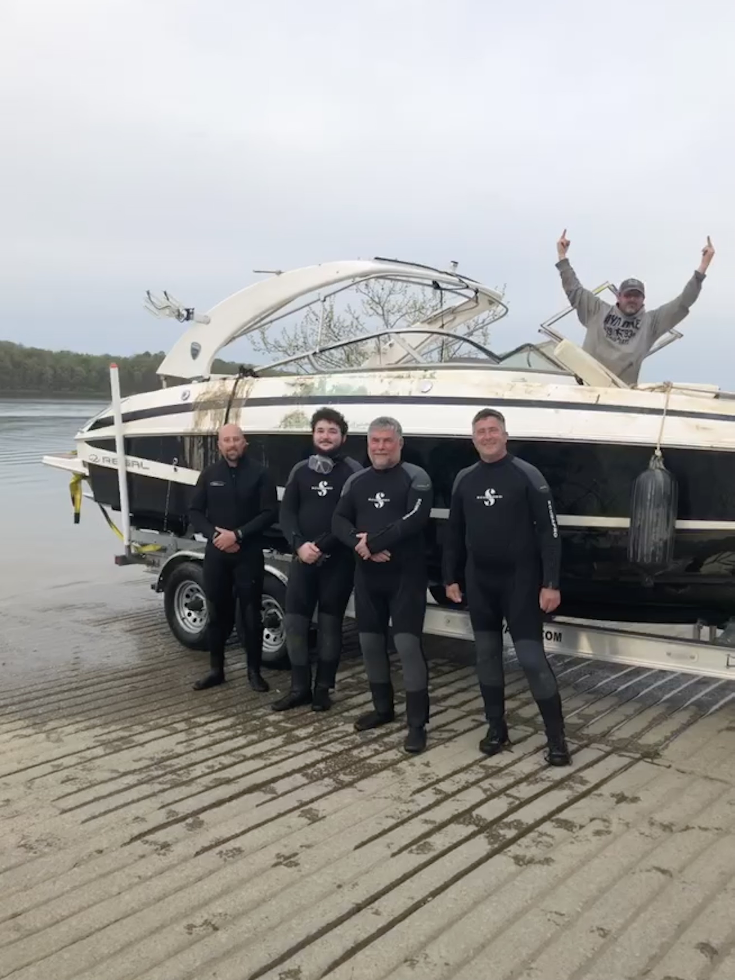 Completed boat raising with boat on trailer